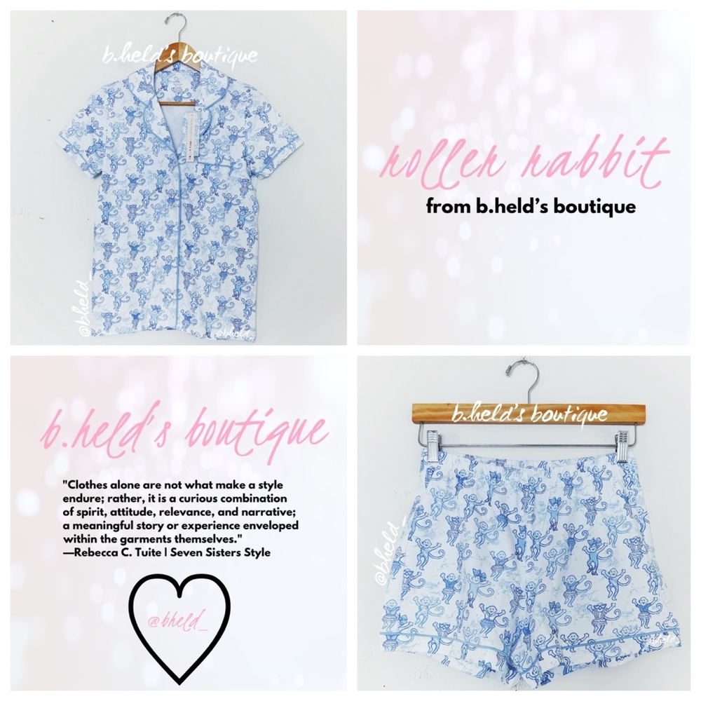 Roller Rabbit x LoveShackFancy Pastiche De Monkey Polo Pajamas in Blue Size XS